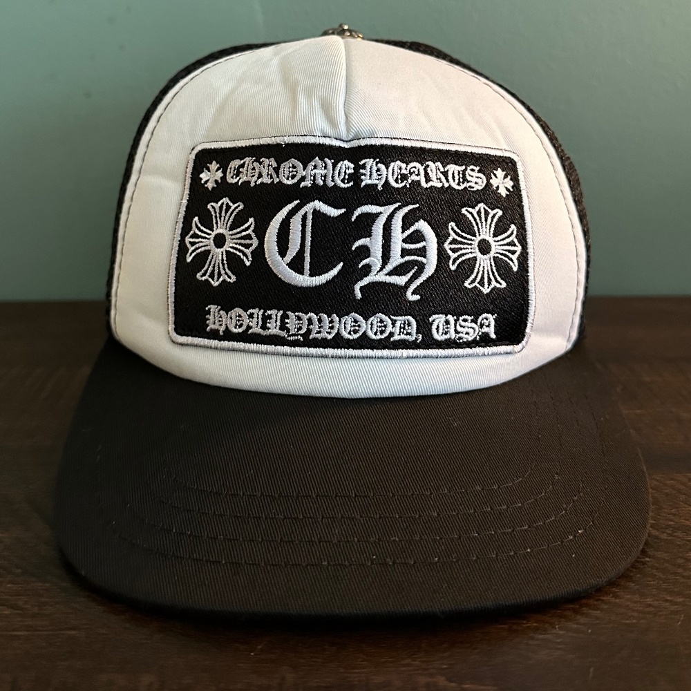 Chrome Hearts CH Hollywood Trucker Hat (White/Black)